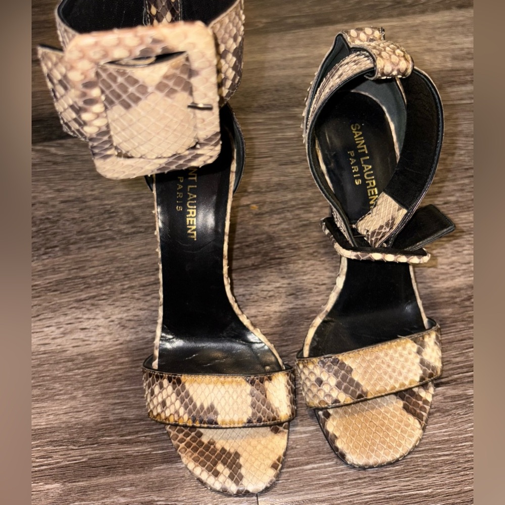 Saint Laurent Jane Python Embossed Sandals Black … - image 3